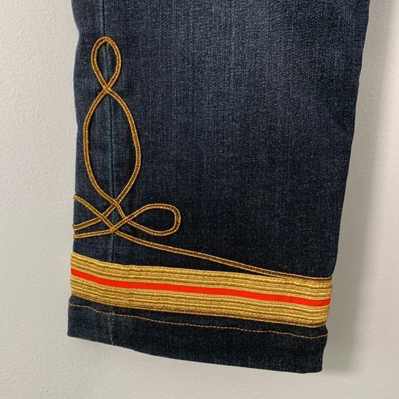 Laren Ralph Lauren gold red embroidered soutache cuff medium wash jeans size 12 - Picture 6 of 10